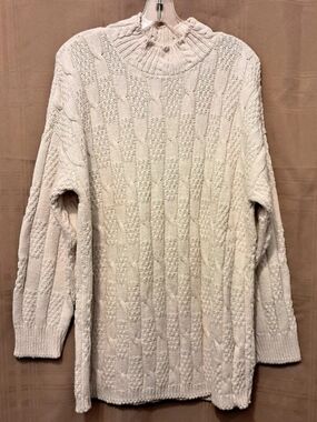 Vintage CHEROKEE Cable Knit Cowl Neck Cotton Sweater in Cream Large